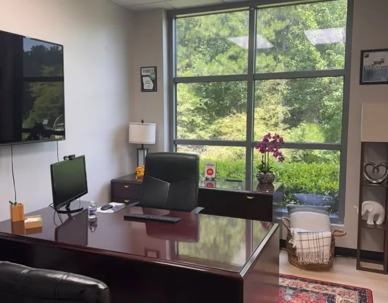 Furnished private office with large window at World Park Alpharetta