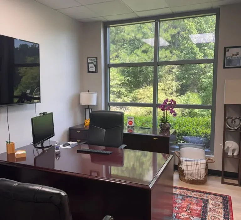 Furnished private office with large window at World Park Alpharetta