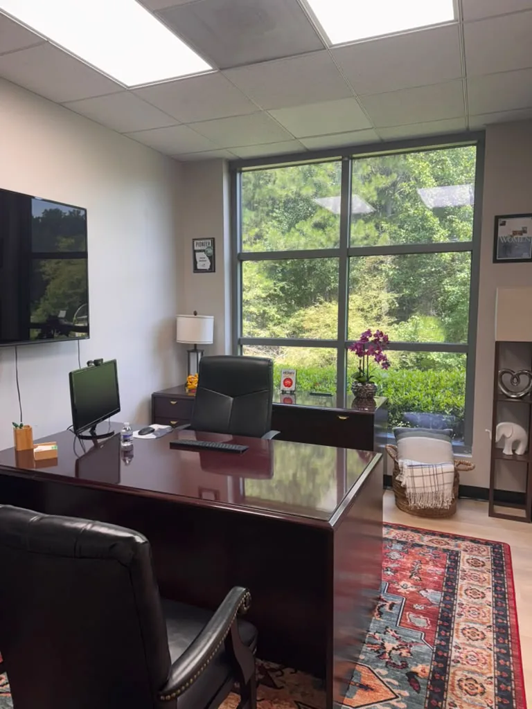 Furnished private office with large window at World Park Alpharetta